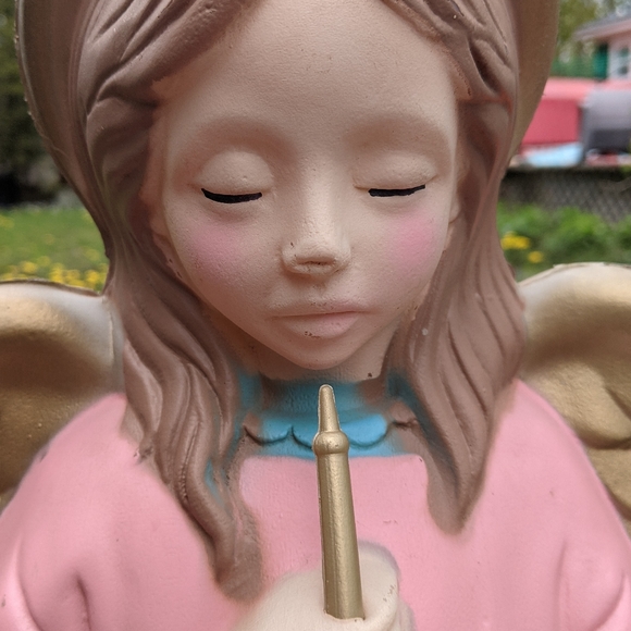 Vintage TPI Blow Mold Angels Choir With Horn/Trumpet pink dress WORKING Lights - Picture 6 of 15